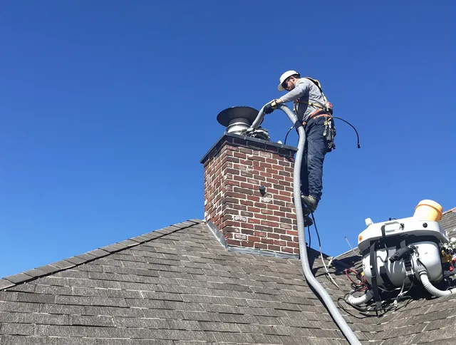 Dedicated Wilton Chimney Sweep team member cleaning a chimney in Wilton, CT