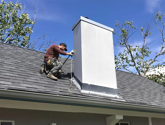 Wilton Chimney Sweep team member finishing chimney construction in Wilton, CT