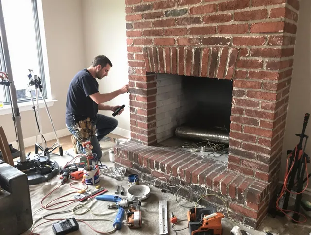 Wilton Chimney Sweep specialist finalizing chimney liner service in Wilton, CT