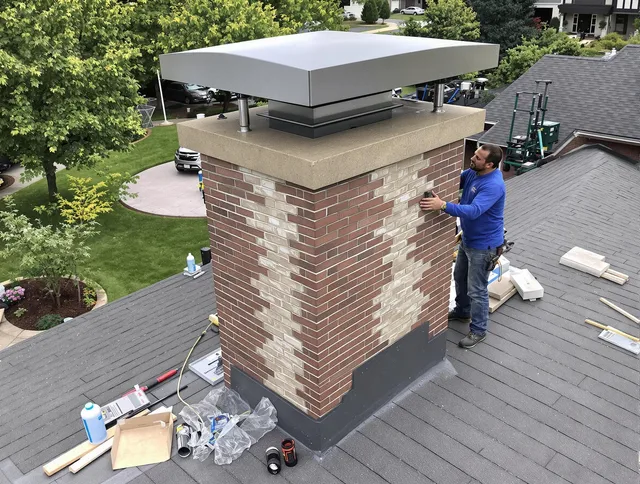 Wilton Chimney Sweep team working on a custom chimney remodel in Wilton, CT
